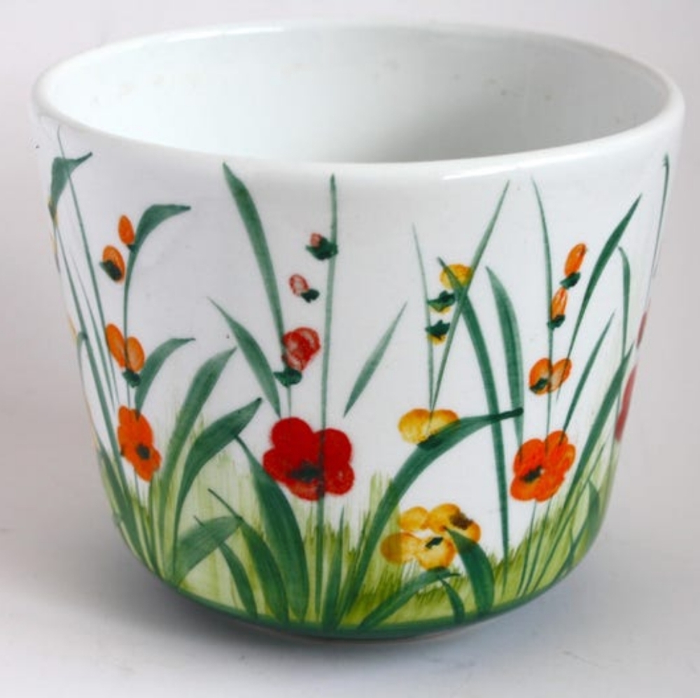 Vintage Made in Italy Flowerpot Planter Hand painted florals Home Decor